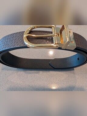 Calvin Klein Black Leather Belt with Gold Buckle